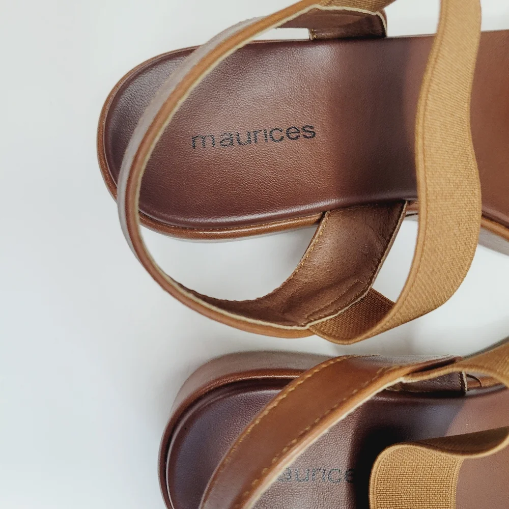 Maurices SuperCush Aubrey Wedge Brown 7.5 Womens Platform Elastic Straps Comfort - Picture 5 of 10